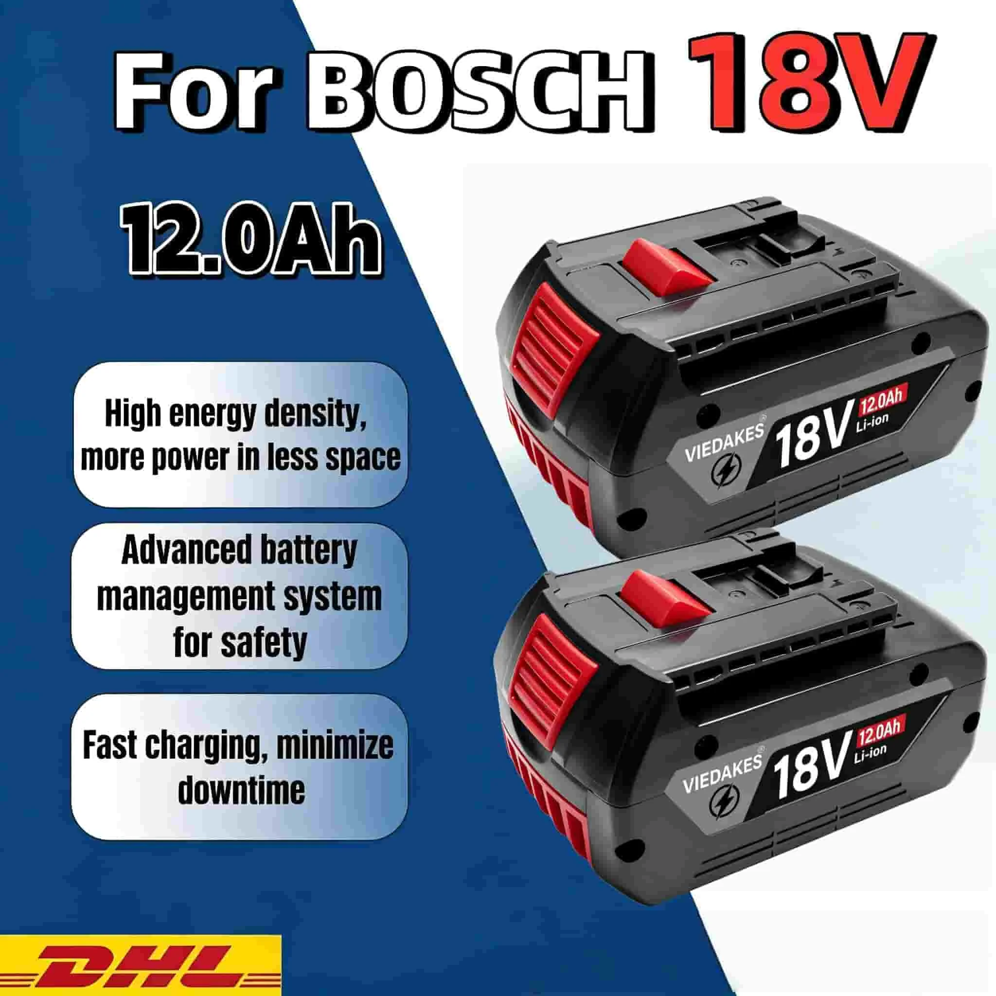 

VIEDAKES For Bosch 18V Battery GBA18V 10.0Ah Long Cycle Life Upgrade Battery Durable Replacement Power Tool 18V Battery