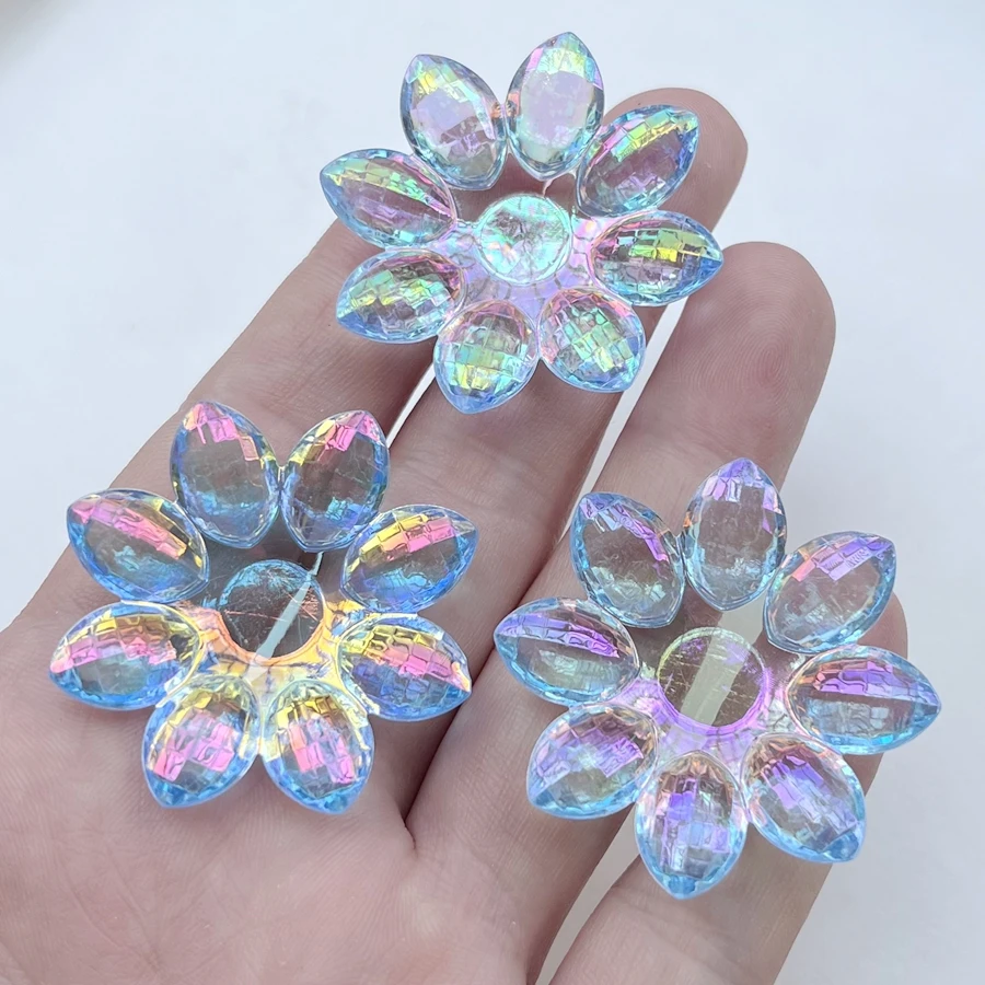 32mm/40mm Shiny AB Color Flowers Acrylic Crystal Rhinestone diy Jewelry decoration Hand-decorated rhinestone 8pcs/lot