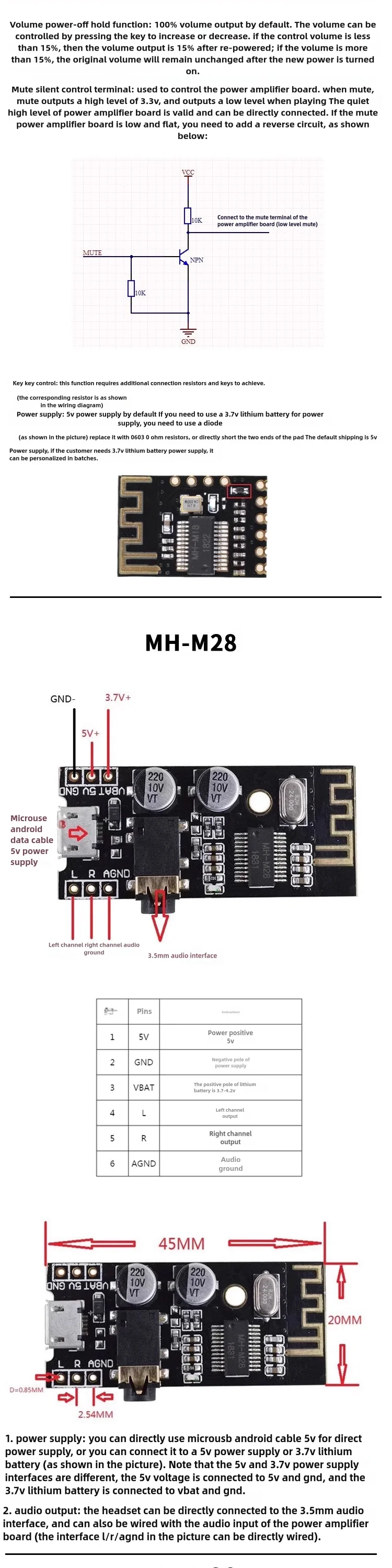 Snvi MH-M18 M28 M38 5.0 Bluetooth-Audio-Empfängermodul Bluetooth 4.2 Stereo HIFI Kabelloser MP3-Decoder-Board DIY Lautsprecher-Upgrade – Detail 4