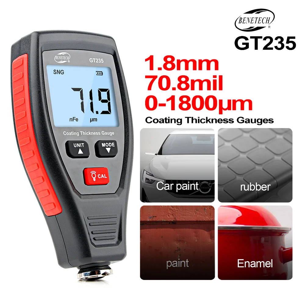 

Car Paint Equipment Coating Thickness Gauge Paint Thickness Gauge Meter Paint Depth Gauge Tester 0~1800μm RZ Paint Measure GT235