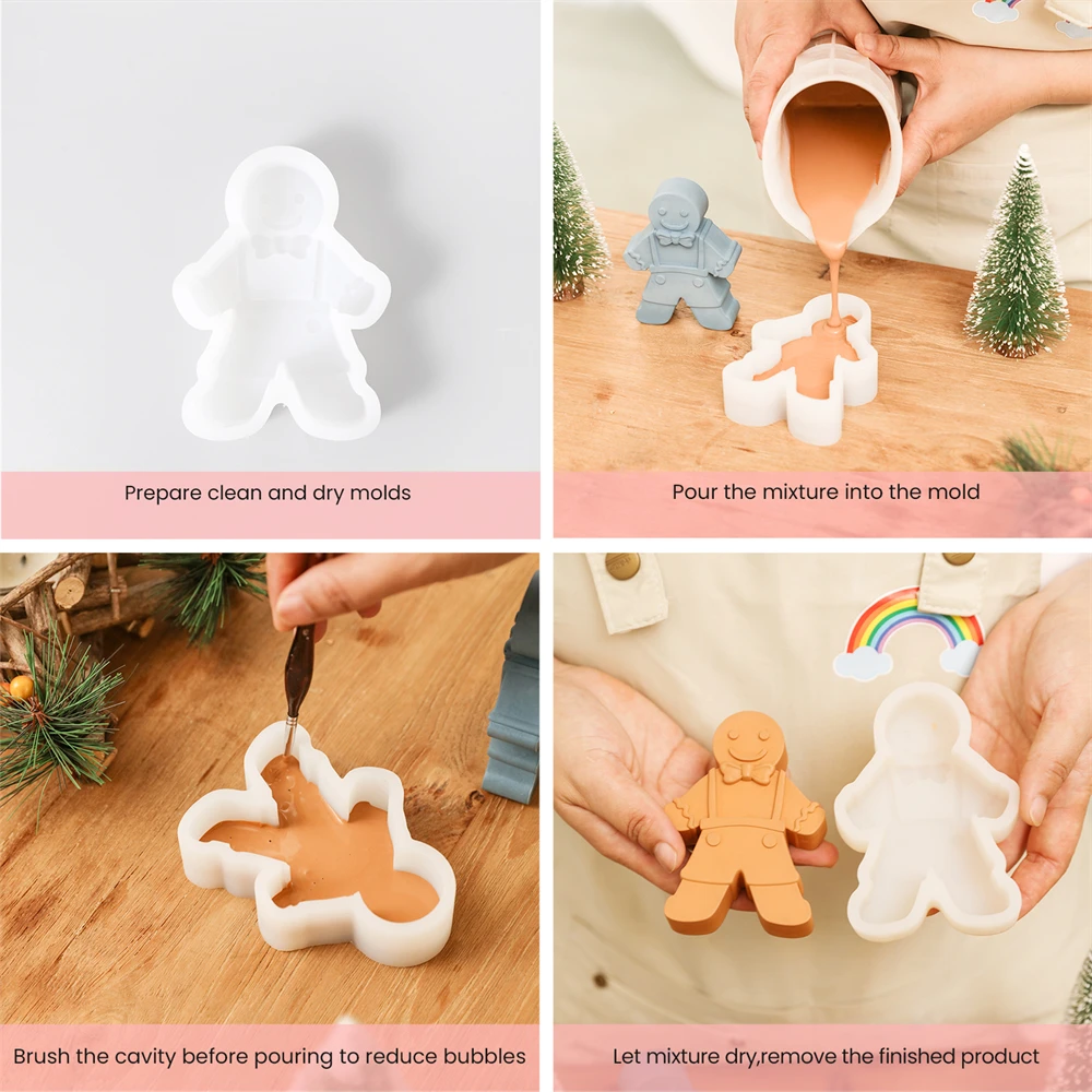 Gingerbread Man Silicone Mold for Cement Christmas Gift Handmade Plaster Aromatherapy Bake Cookie Mould Home Decor