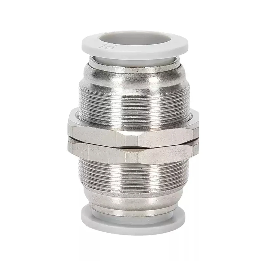 1Pcs PM Copper Nickel Plating Straight Quick Connector 4-12mm OD Pneumatic Pipe Bulkhead Union Fitting Air Hose One Touch Joint 5