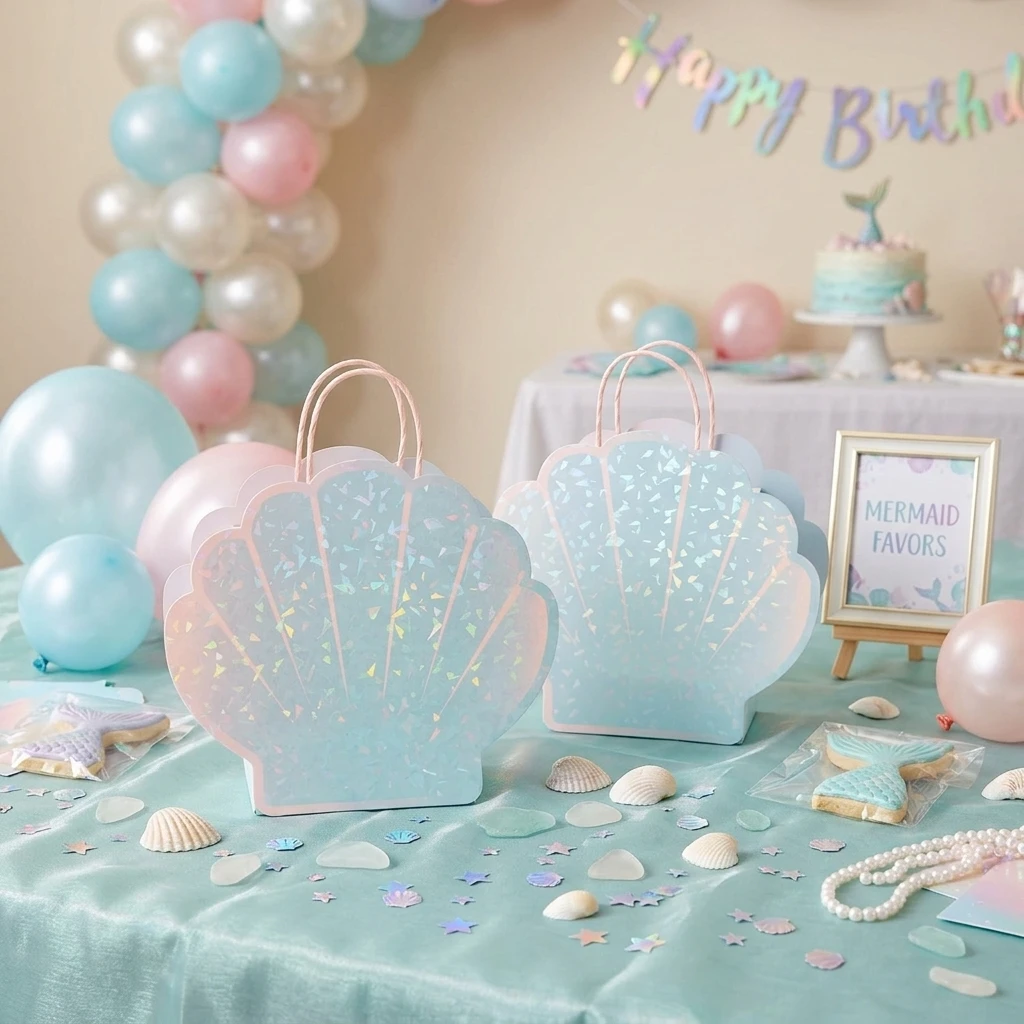 6-24PCS Mermaid Shell Party Favor Bags Paper Candy Goodie Treat for Underwater Ocean Themed Birthday Decoration Picnic Supplies view 2