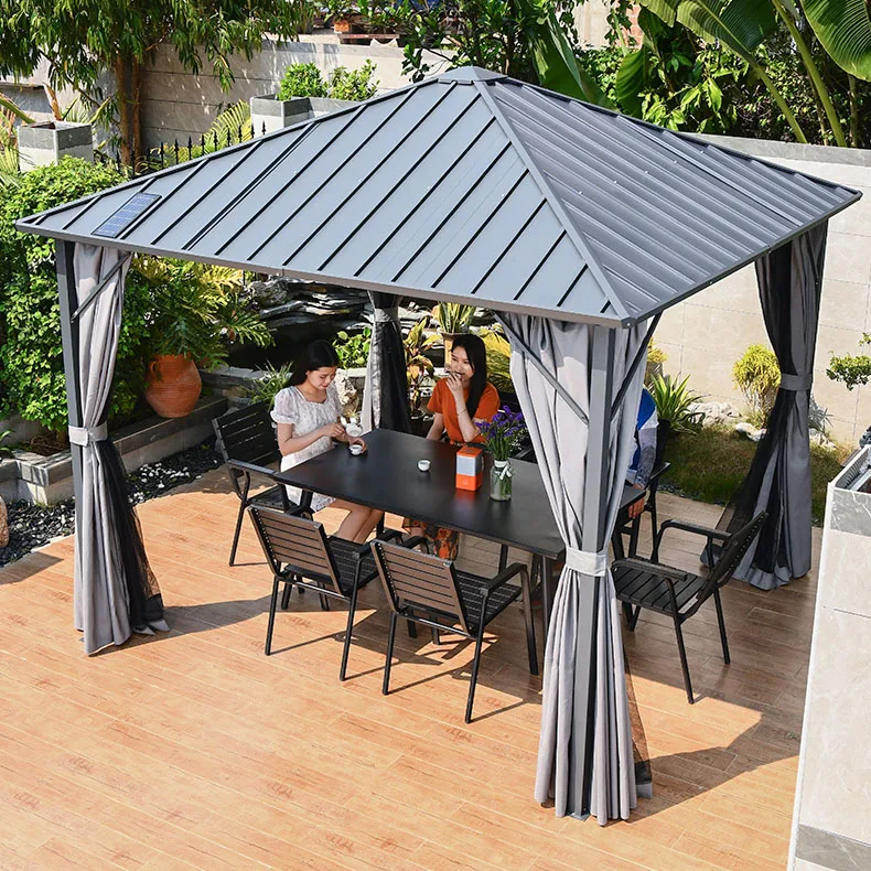 

Hheavy Duty Gazebo Outdoor Tent 10x12 Hard Top Waterproof Metal Roof Gazebo