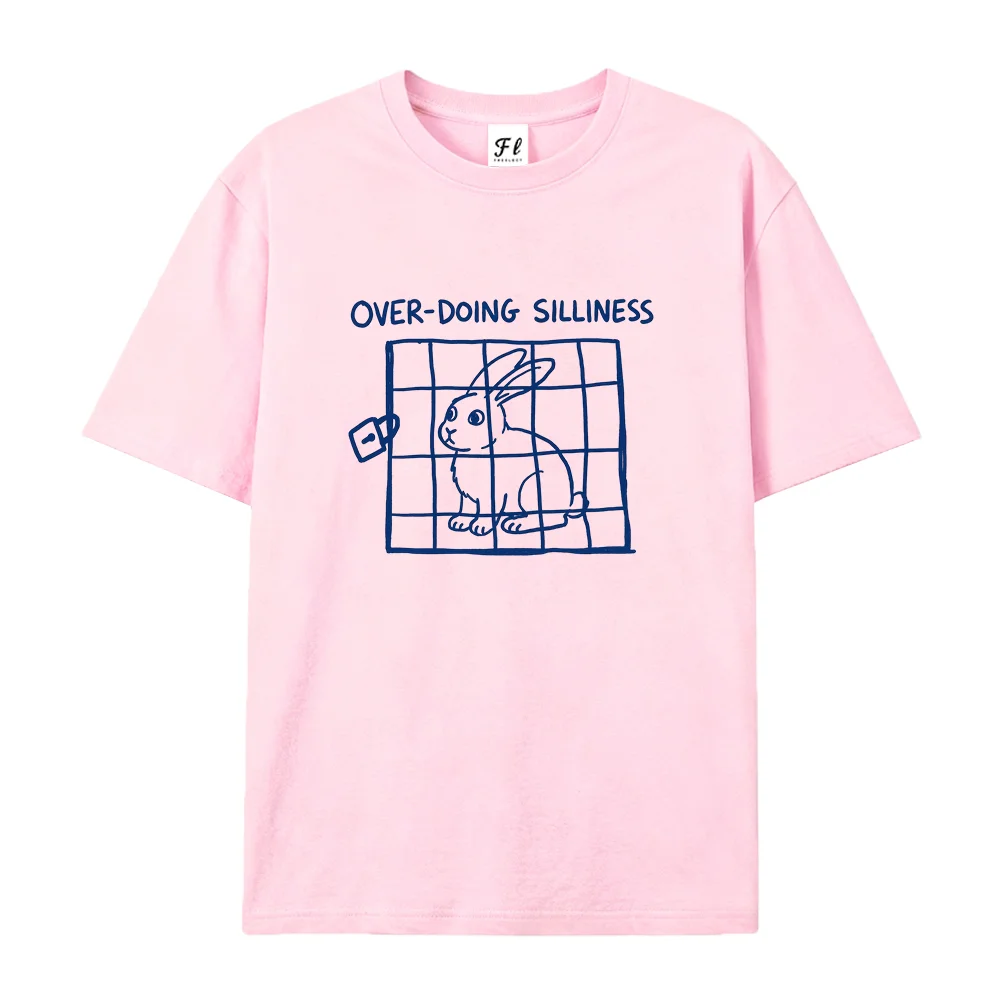 Funny Bunny T Shirt Women Cute Rabbit Caged Graphic Tees Oversized Meme Casual Blue Doodle Summer Short Sleeve Tops