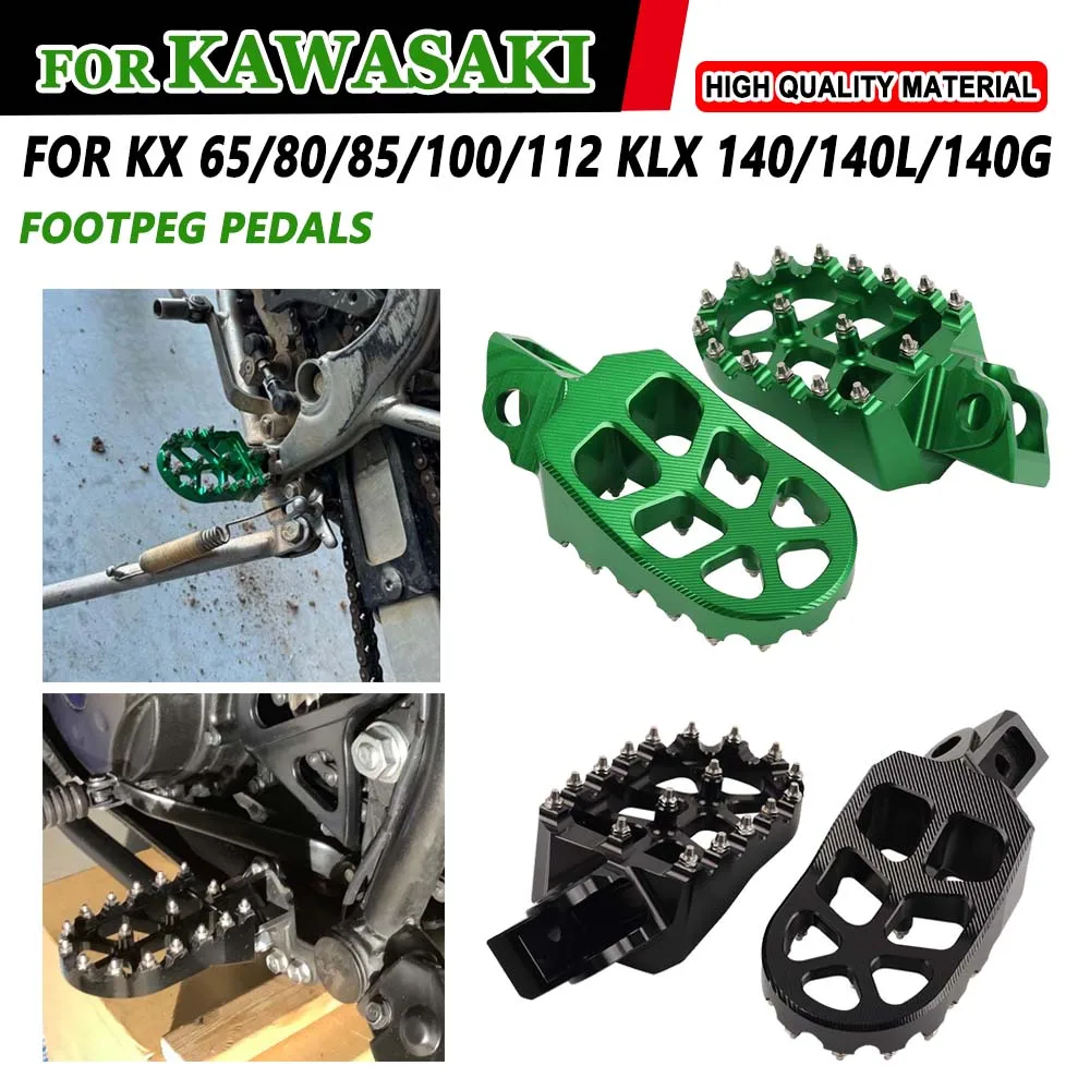 Motorcycle CNC Foot Pegs Dirt Bike Footrest Pedal For Kawasaki KX65 2000-2024 KX85 2001-2024 KX80 KX100 KX112 KLX140 KLX140L