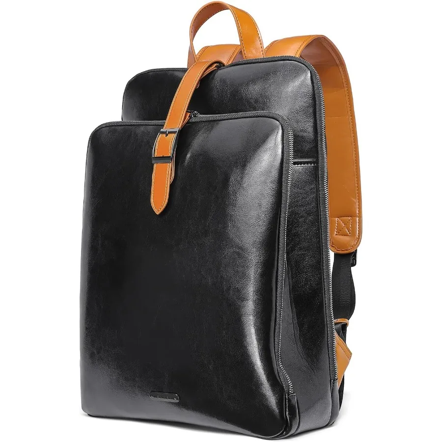 حقيبة ظهر جلدية للنساء مقاس 15.6 بوصة حقيبة كمبيوتر محمول كبيرة حقيبة ظهر أصلية للعمل للسفر