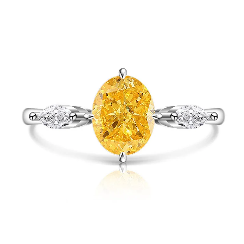Light Luxury Low-key 925 Sterling Silver Ice Flower Cut Oval High Carbon Diamond Simple Shining Ring Anniversary Jewelry