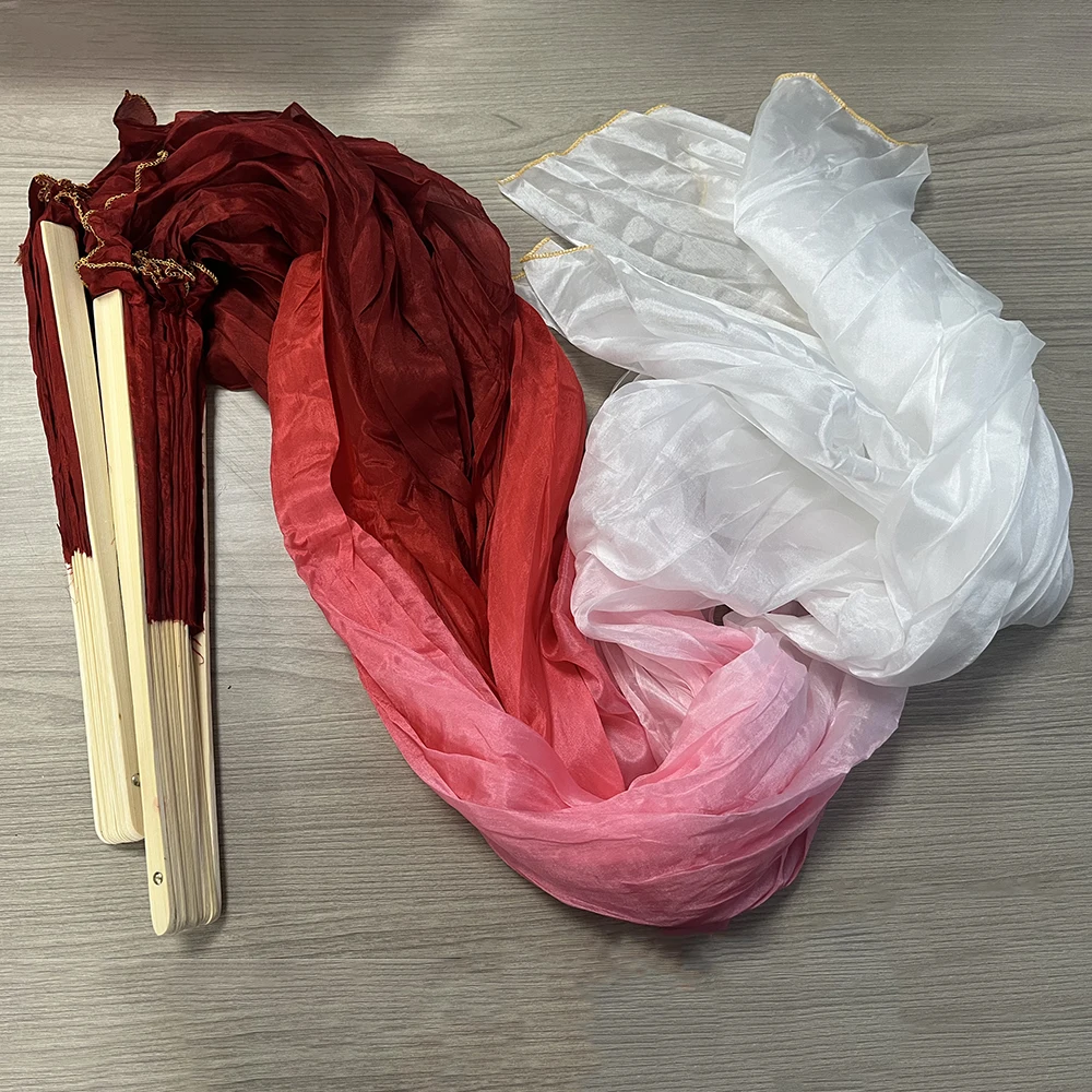 New Women Belly Dancing Fan 1 Pair Gradient Color Dancer Long Real Silk/Imitation Silk Fans 150/180x90cm Rayon Silk Fans