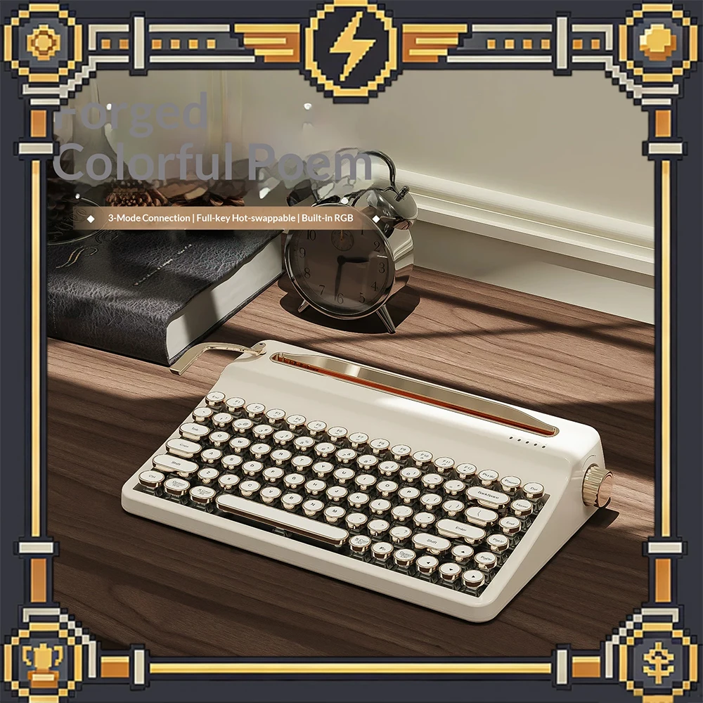YUNZII QL75 Mechanical Keyboard Tri Mode Hot Swap Gasket Wireless Keyboard ABS typewriter style keycap Retro creativity