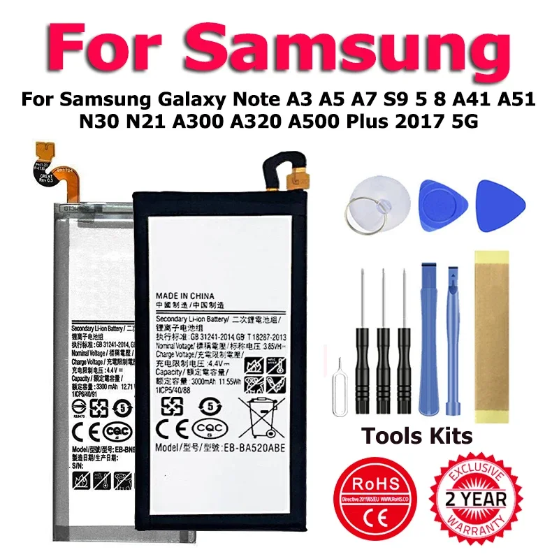 Bateria para Samsung Galaxy Note, EB-BA320ABE, EB-BA500ABE, 5G, A3, A5, A7, S9, 5, 8, A41, A51, N30, N21, J1, J6, A300, a320, A500, J110 Mais, 2017