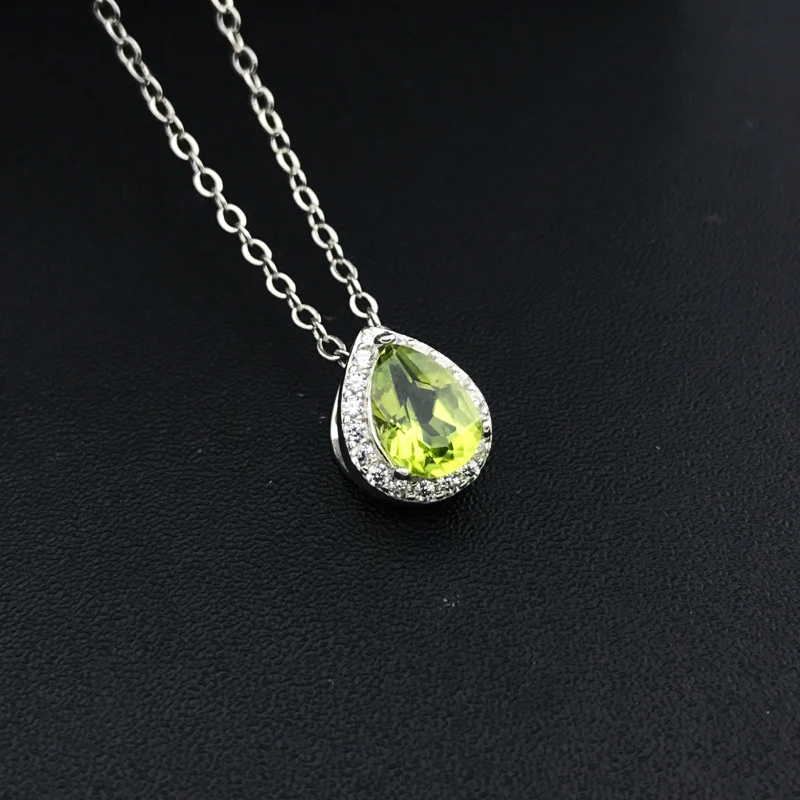 FFGems Natural Peridot Jewelry Sets 925 Sterling Silver Diaspore Light Green Stone For Women Lady Party Wedding Gift With Chain