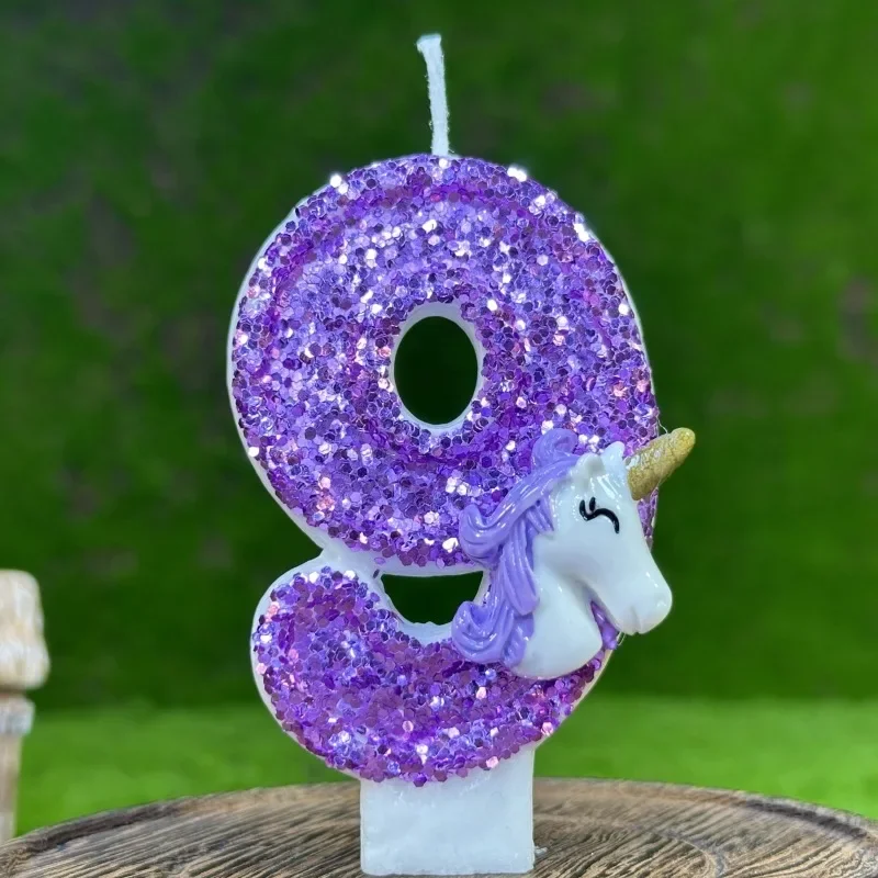 Candele con numero di compleanno di unicorno candele di compleanno con stelle filanti viola per decorazioni per torte per feste per bambini