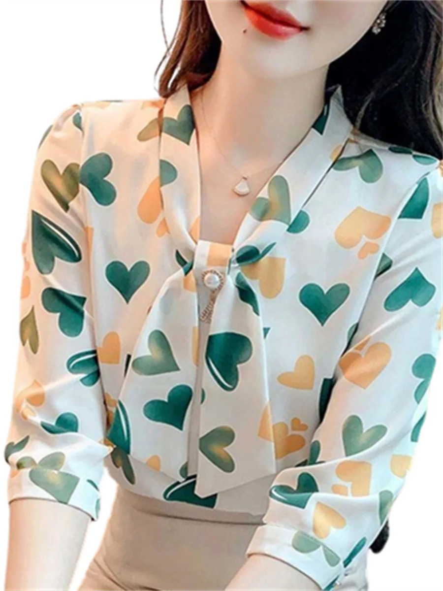 Women Spring Summer Blouses Shirts Lady Fashion Casual Short Sleeve Printing Heart-shaped Blusas Tops WY0282