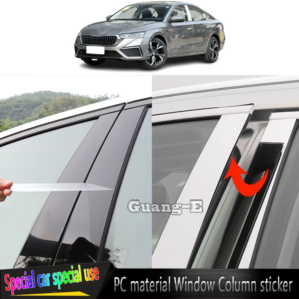

For Skoda Octavia PRO 2021 2022-2024 Car TPU/Glossy Mirror Pillar Post Cover Door Trim Window Molding Stickers Accessories 6PCS