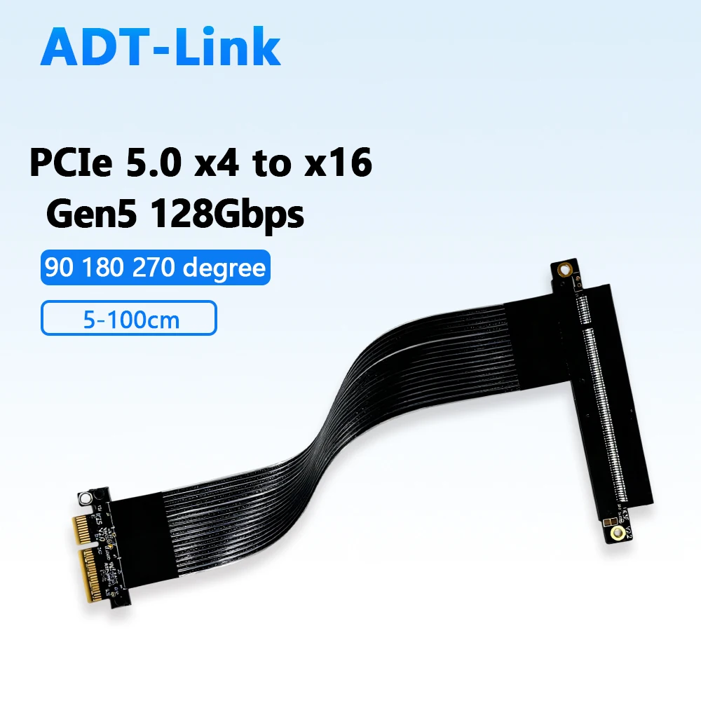 

ADT-Link PCIe 5,0 x4–x16 Удлинительный кабель графического процессора 4x16x128 Гбит/с GEN5 PCI Express с посеребренным адаптером для RTX 4090 5-100 см