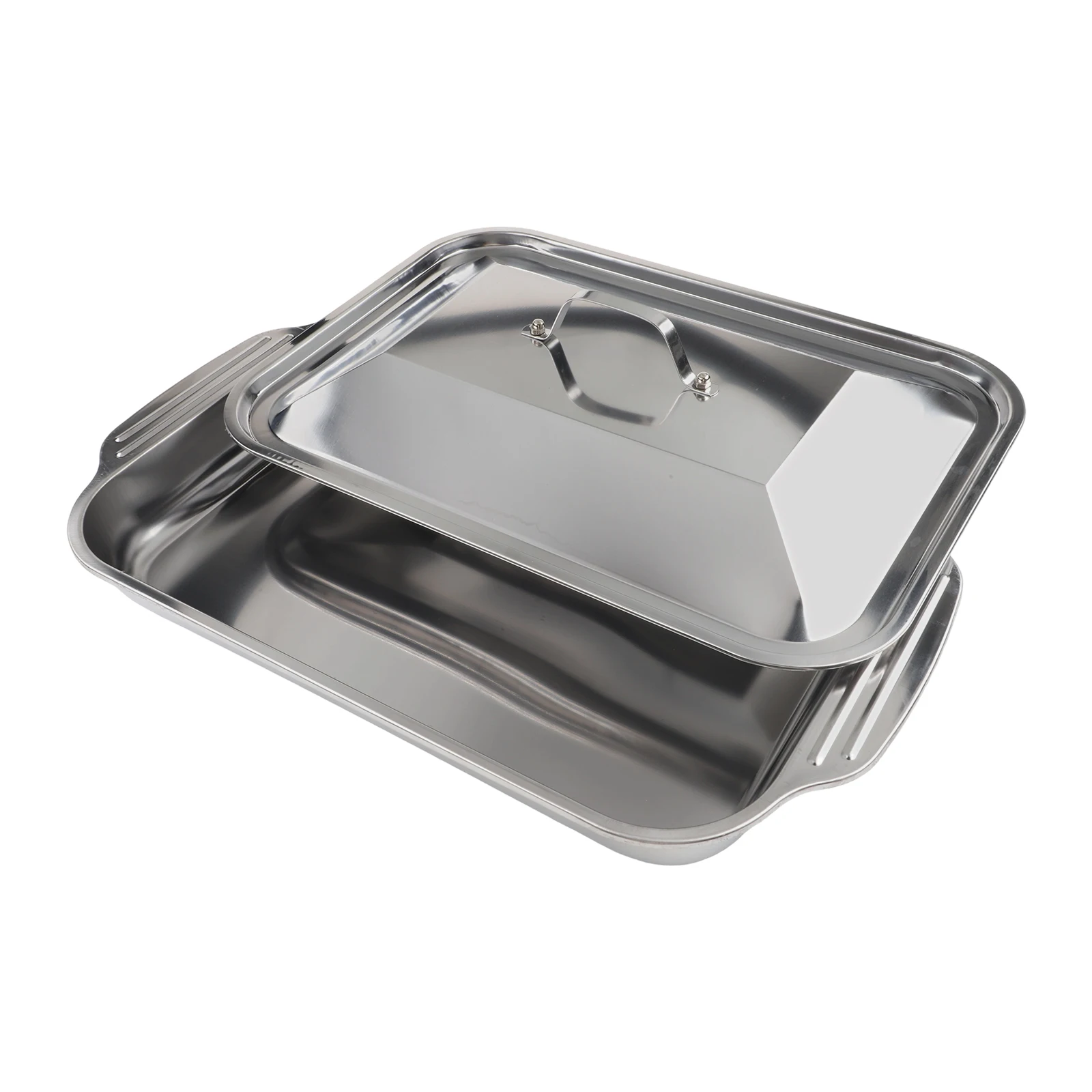 Commercial Grade Stainless Steel Lasagna Pan 18x11 Inch with Lid and Reinforced Riveted Handles for Durability