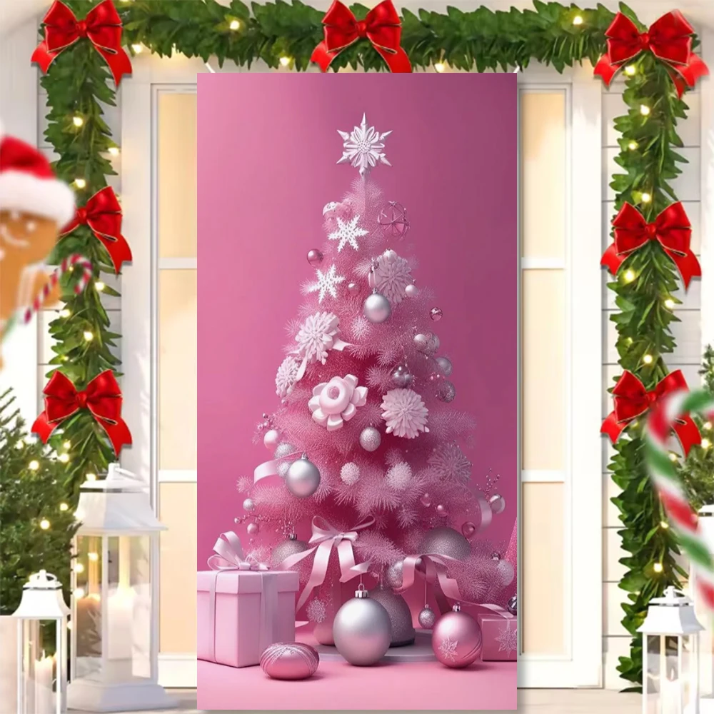 Pink Santa Claus Door Cover Background Decoration For Home Xmas Ornament Natal New Year Gift Backdrop Photography Cute Snowman