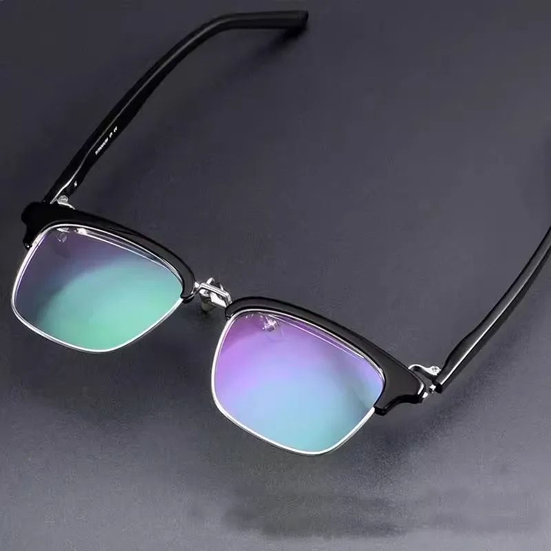 Vintage Square Flip-up Acetate Titanium Glasses Frames Brand Designer Half-Frame Men's Large Face Prescription Eyeglasses Frames - Image 3