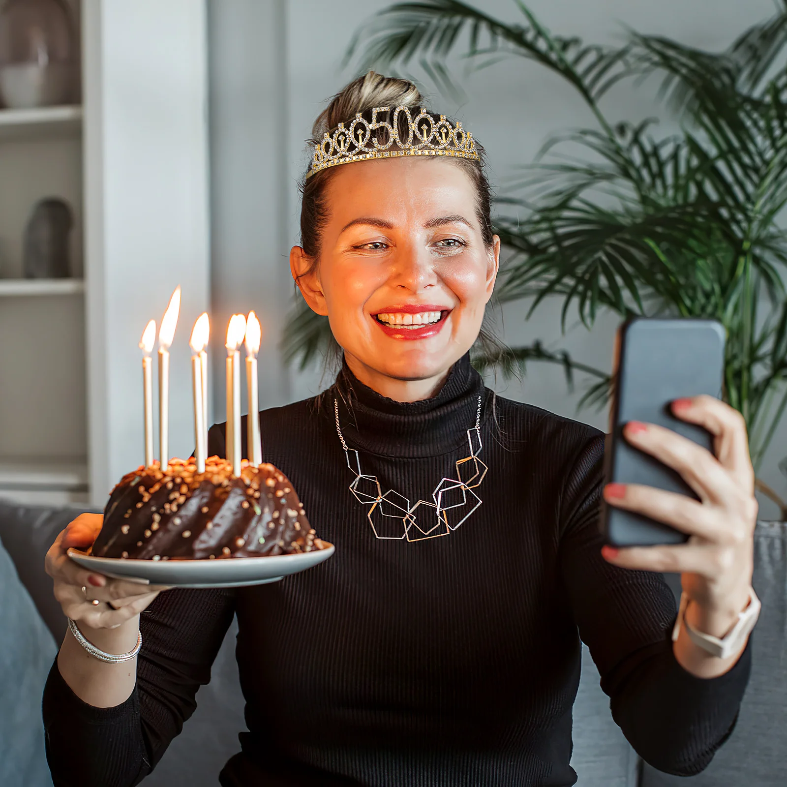 

's 50th Birthday Tiara Gold Crystal Rhinestone Tiara Headband Hair Combs Clip Princess Party Decorations Queen Crown