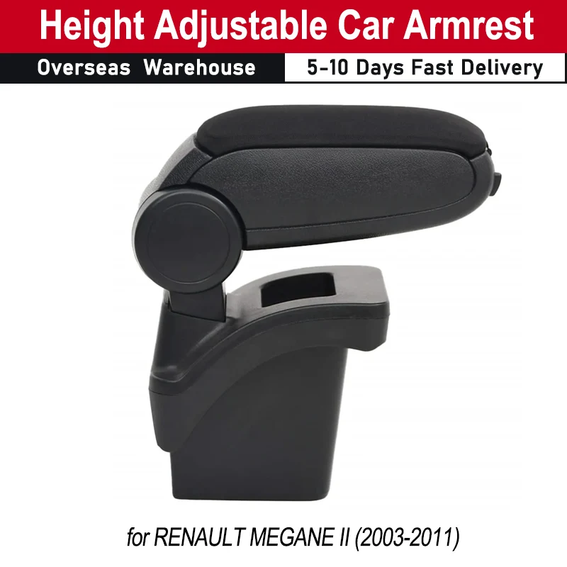 Car Armrest with Extra Storage for Various Small Items Height Adjustable Car Armrest for RENAULT MEGANE II (2003-2011) ABS Black