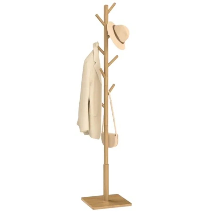 

Coat Rack, Sturdy Wooden Coat Tree with 8 Hooks, 3 Adjustable Height for Bedroom, Hallway, Entrance, Office, 11.8 x 70.8 Inch,,