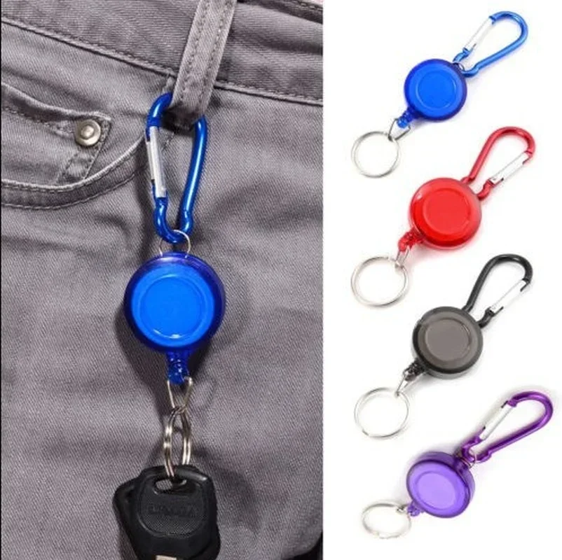 Chain Ring Mini Telescopic Keychain Outdoor Gadgets Retractable Badge Reel Holder Carabiner Steel Wire Cord Retractable Pull