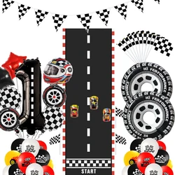 Race Car Theme Birthday Party Decoration Racetrack Black White Checkered Pennant Handhold Flag Foil Balloon Formula 1 Kids Favor