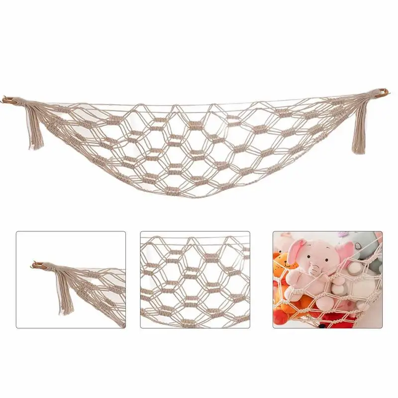 Macrame Toy Hammock Storage Hammock Stuffed Toys Organizer Doll Room Corner Organizer Mesh for Room Decoration Hanging Storage