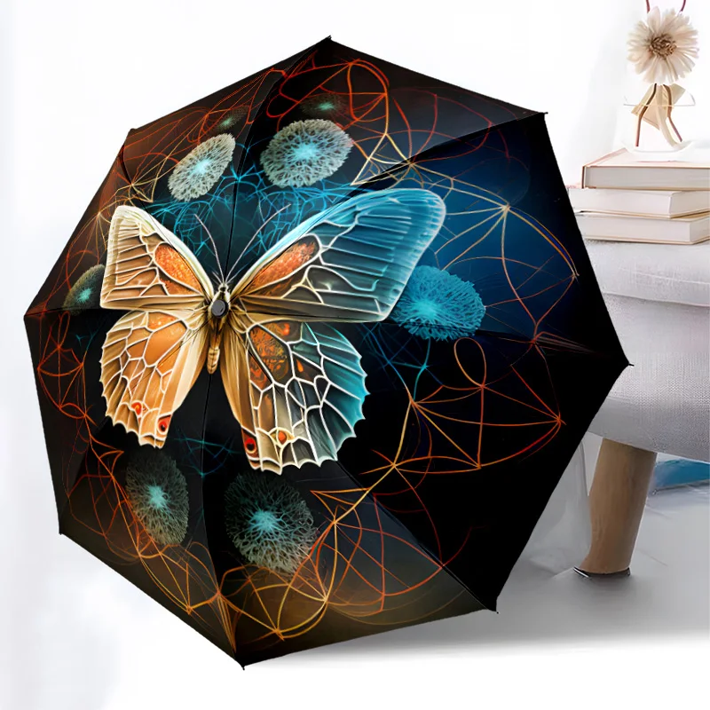 

colorful butterfly Folding Umbrella Fashionable Auto-Open Design 8 Iron Ribs Plastic Handle Foldable Sunshade Perfect Gifts