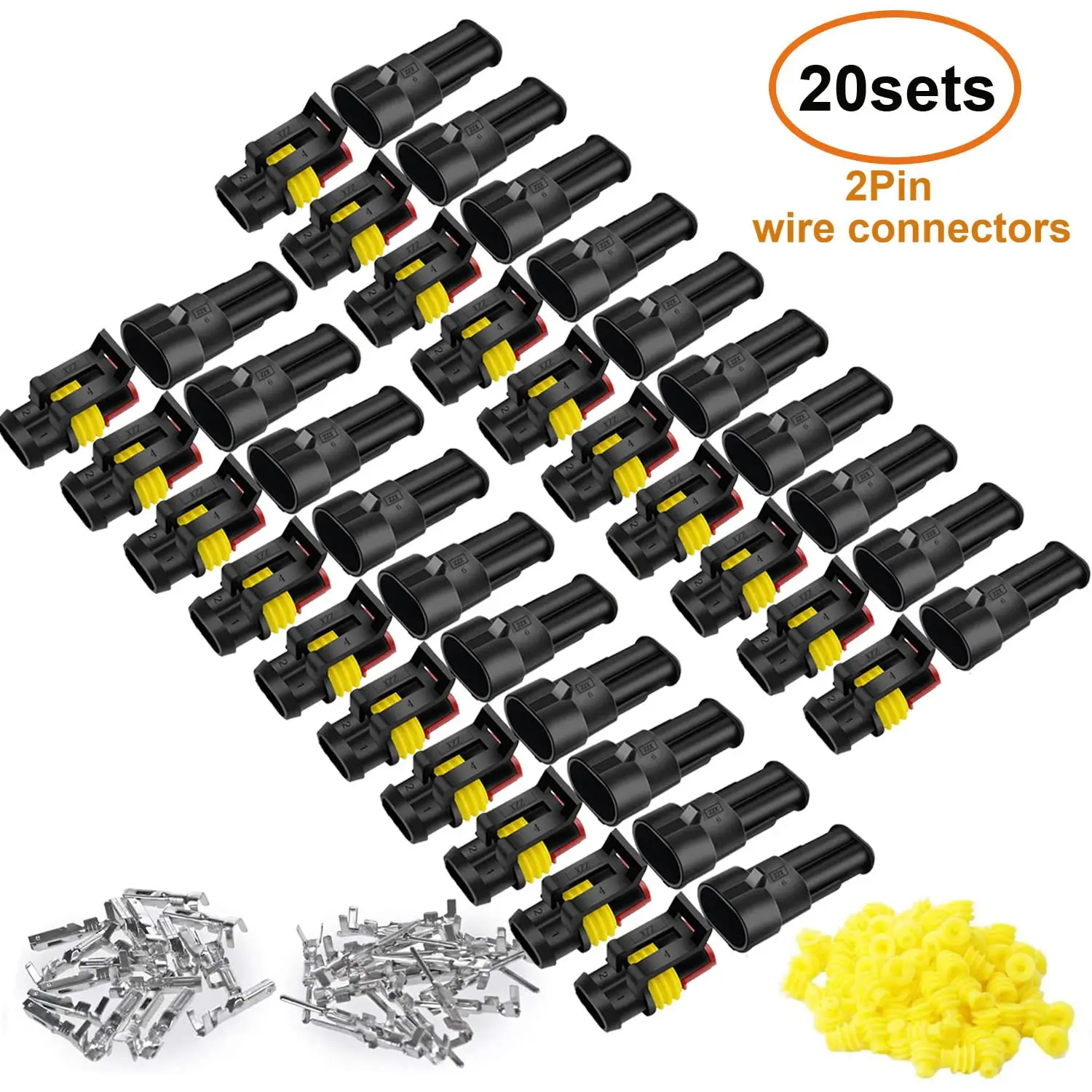 20 Kits Car 2 Pin Way Sealed Waterproof Electrical Wire Connector Plug Terminal For Car Truck Vehicle Motorbike Universal New