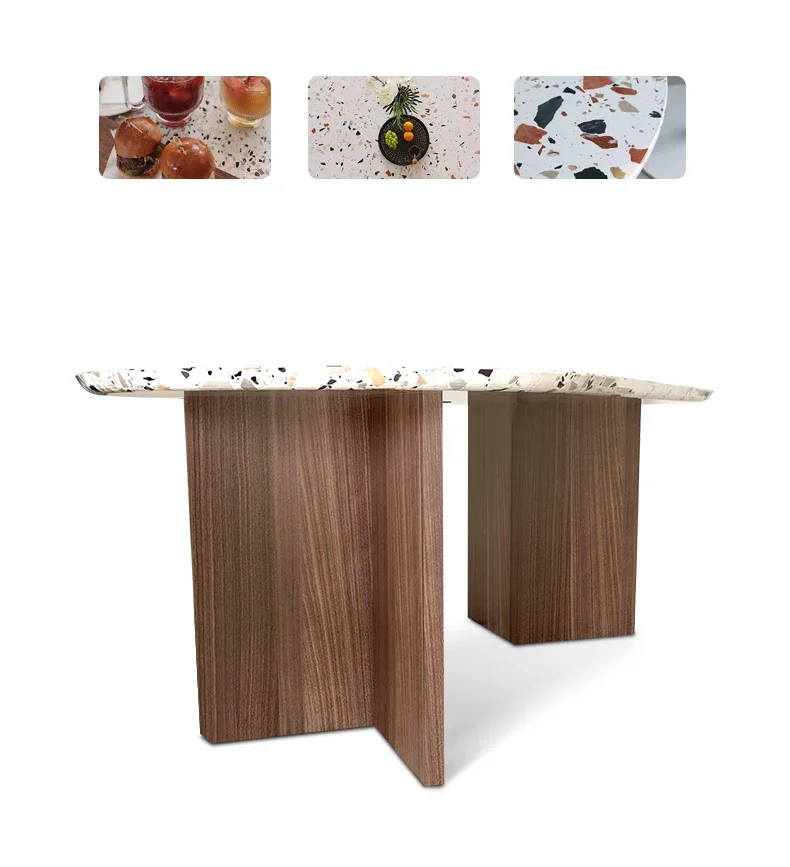 

XL Обеденный стол из французского ретро-терраццо, легкий роскошный итальянский овальный стол в кремовом стиле