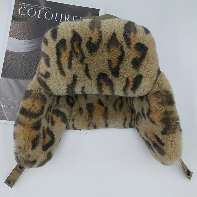 Luxury 100% Real Rex Rabbit Fur Hat Warm Thick Women Winter Russia Fur Cap With Earflap Fashion Bomber hat