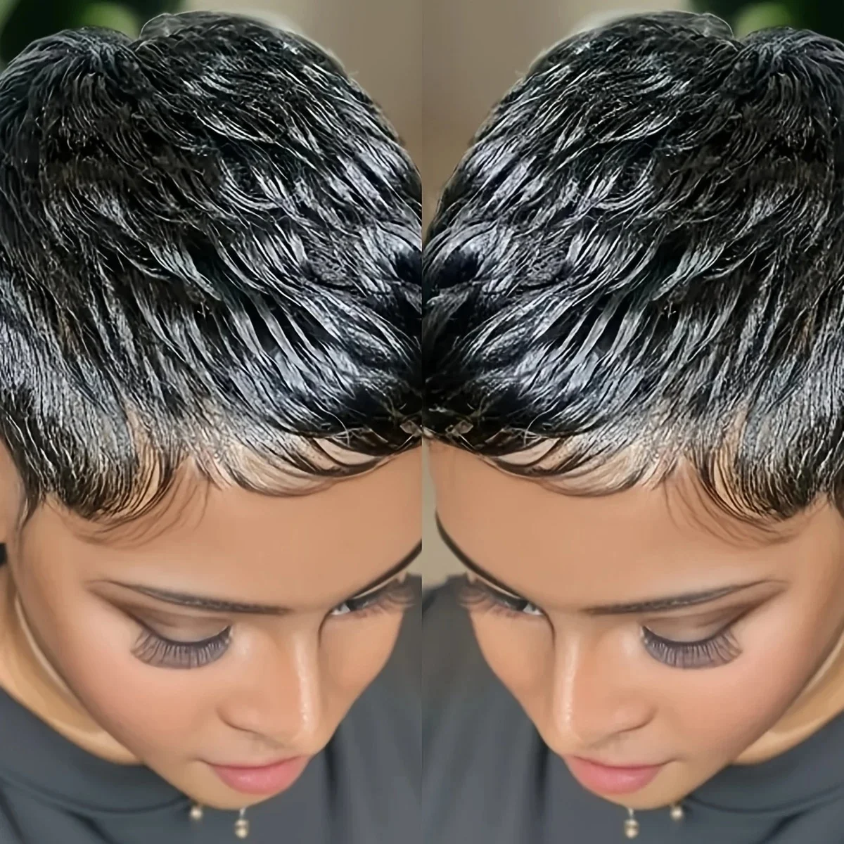 인모 가발 짧은 픽시 컷 가발 인모 자연 색상 갈색 99J 앞머리 가발