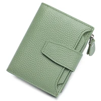 Cartera de cuero genuino con bloqueo RFID para mujer, tarjetero compacto plegable de gran capacidad, billeteras con cremallera, bolsillo para monedas, 4 ventanas de identificación