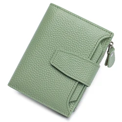 Genuine Leather Women RFID Blocking wallet Large Capacity Bifold Compact Card Holder Wallets Zipper Coin Pocket 4 ID Window