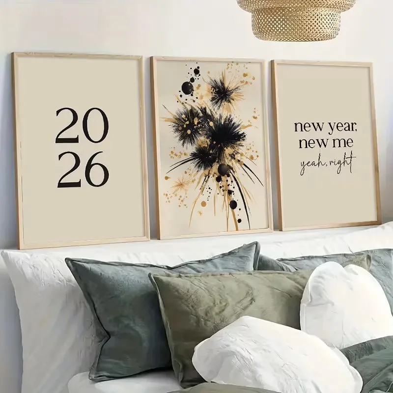 

3pcs New Year 2026 Decorations, Mood Canvas Poster Picture Wall Art, Modern Living Room, Office and Home Decoration Prints