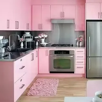 

Factory Price Complete Modern Designs PVC/ Lacquer/PET Kitchen Island Furniture Cocina Pink/White Shaker Modular Kitchen Cabinet