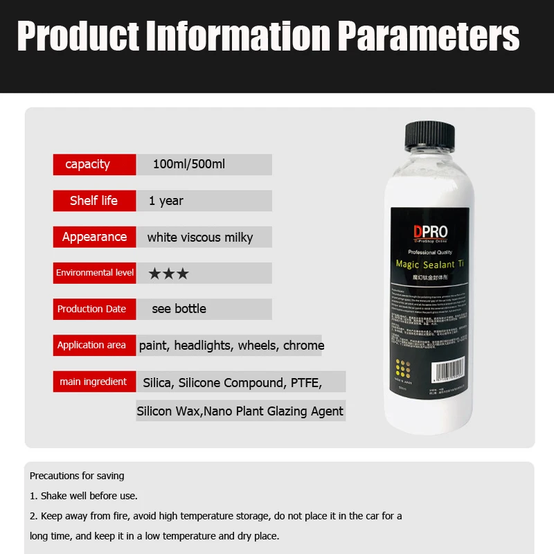 Dpro Nano Ceramic Car Coating Paint Care Titanium Sealing Agent Remove Scratches Car Polishing Kit Car Detailing 100/500ML