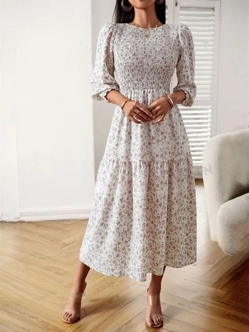 Maxi Woman Long Sleeve Dress Beach Flower Boho Dresses for Women Floral Aesthetic Cheap Casual New in Loose Elastic Designer X G