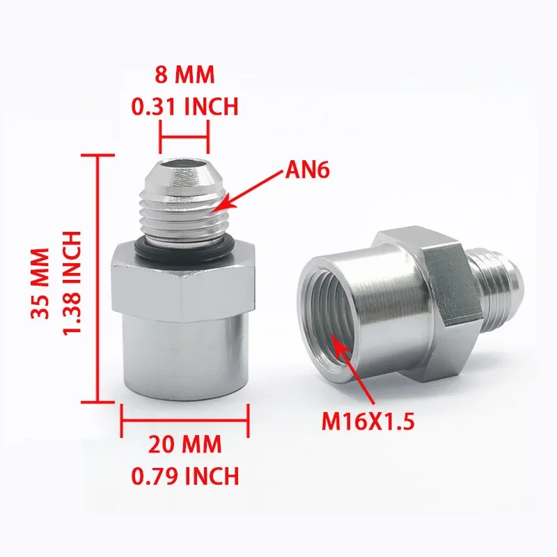 2 قطعة تركيبات متخصصة من الألومنيوم إلى AN6 لـ GM OBS إرسال M16 x 1.5 إلى -6AN تركيب مع حلقة مطاطية لتركيب الإرجاع