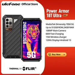 Wytrzymały smartfon Ulefone Power Armor 18T Ultra 5G, gęstość 7050,512 GB ROM + 24 GB RAM, THERMAL BY FLIR ® ,Android 13,108MP