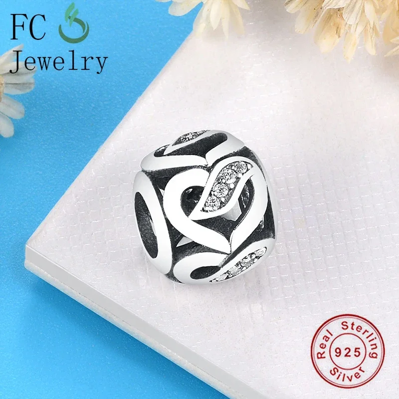 FC Jewelry Fit Original Charms Bracelet Authentic 925 Sterling Silver Ribbon Heart Interlinked Ball Bead Making Women Berloque