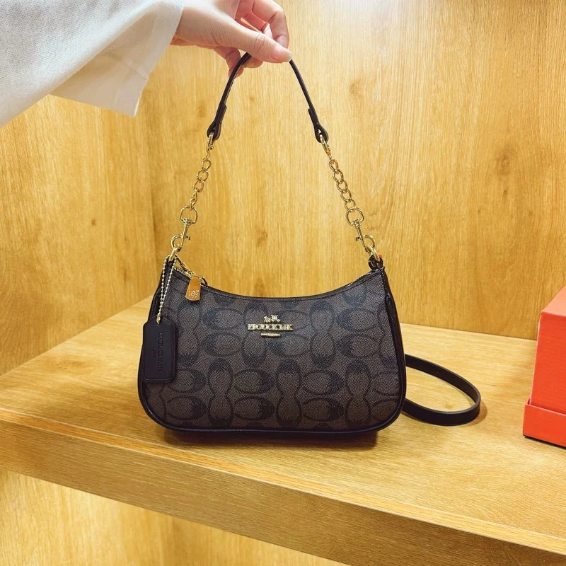 Women's Chain Bags Pvc Geometric Print Handbag Shoulder Crossbody Bag Women's Underarm Bag Suitable For Daily Outfit Matching