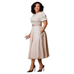 2024 Fashion African Dresses for Women Spring African Short Sleeve O-neck Polyester Midi Dress Dashiki Africa Clothing S-3XL