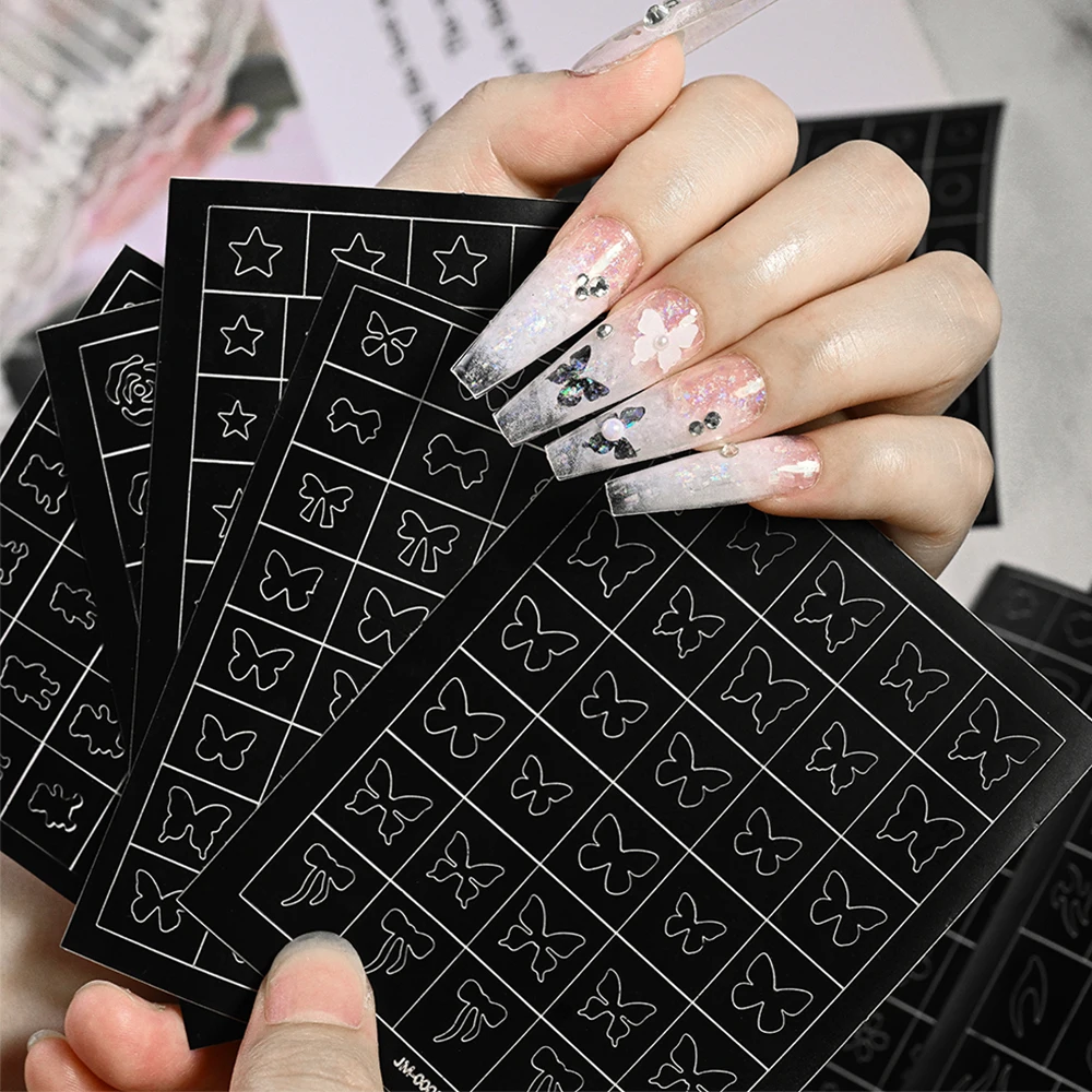 

3D Hollow Patterns Nail Art Sticker Spray Painting Template Butterfly Love Flower Star French Nail Decal for DIY Nail Decoration