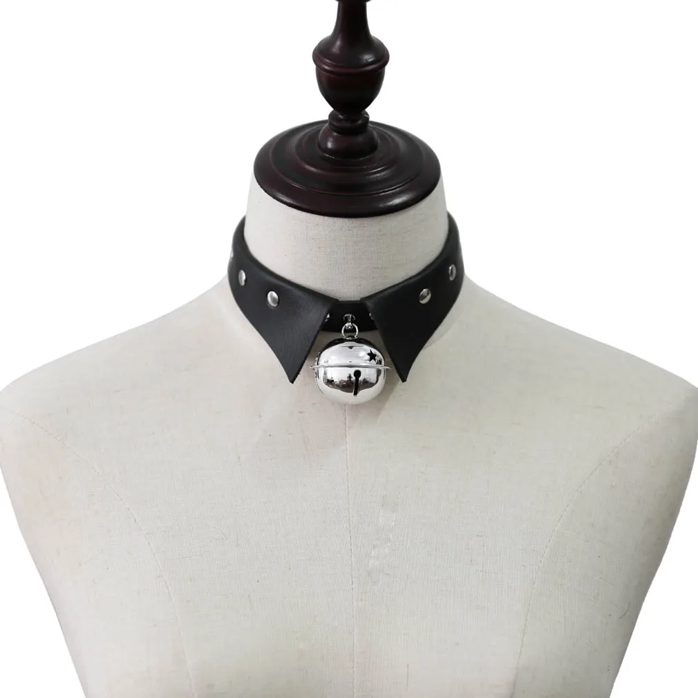Punk Gothic Personality Simple Trend Collar-style collar Bell Multicolored Leather Stainless steel Clavicle chain