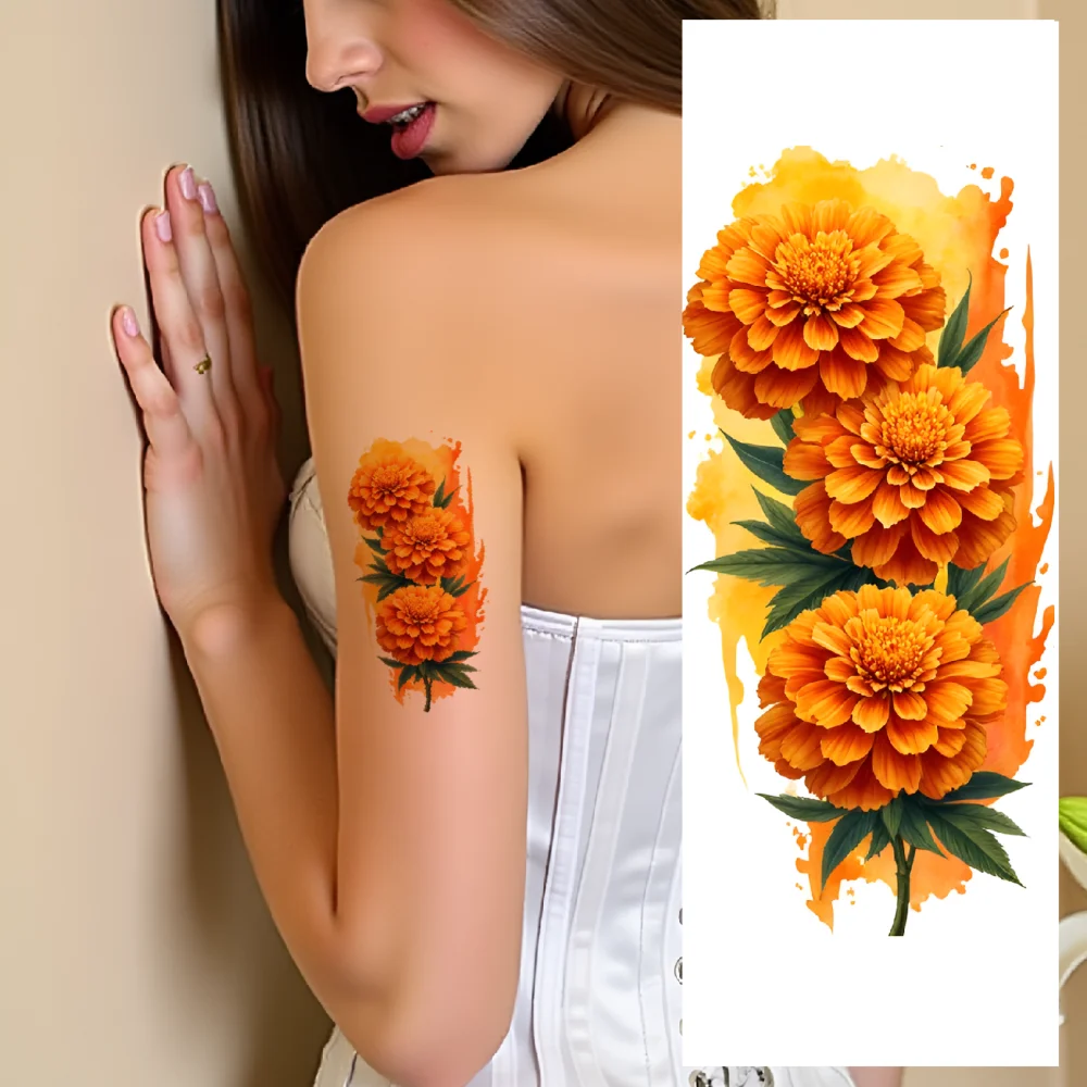

9pcs Temporary Tattoo Lotus Realistic Temporary Tattoos Iris Rose Colorful Realism Tulip For Male Back Adult