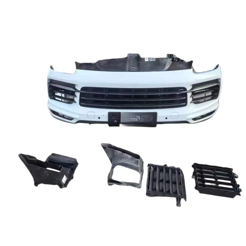Complete front and rear bumpers, radiator grille, headlights, engine hood and door bumpers.