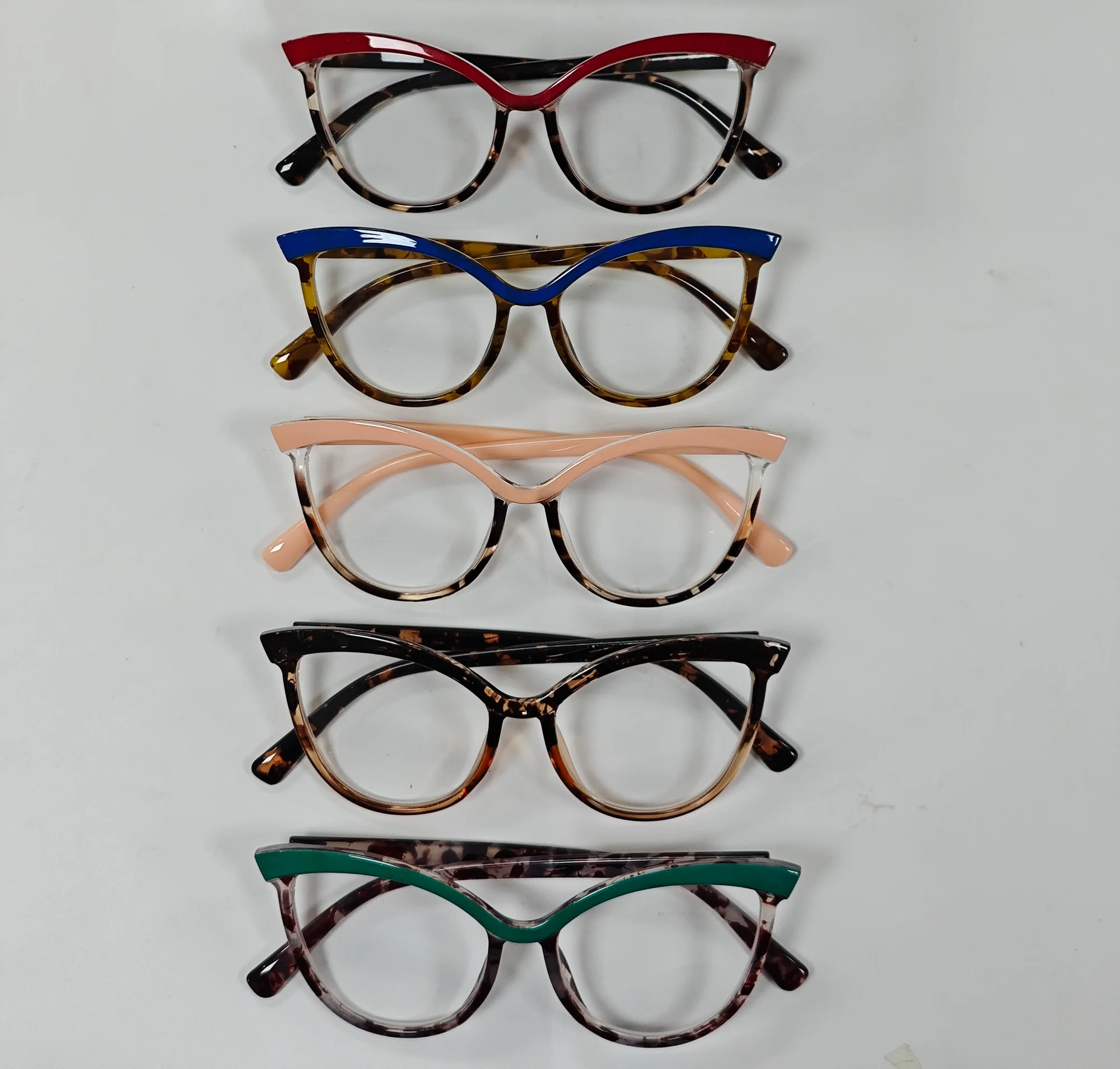Очки для чтения с цветными блоками, 5 шт.: стильные негабаритные оправы, металлические петли для стабильности, мощность 1,00-3,50